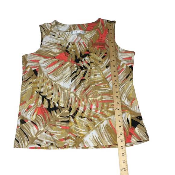 KASPER Pleated Leaf Print Sleeveless Crinkle Stretch Top - Women’s Large - Picture 5 of 11